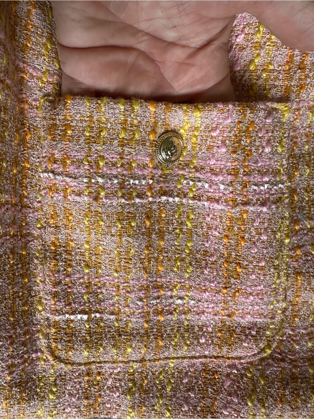 🌸 NWT Time & Tru Tweed Jacket Small Pink Yellow Plaid Cropped Blazer - Picture 11 of 13